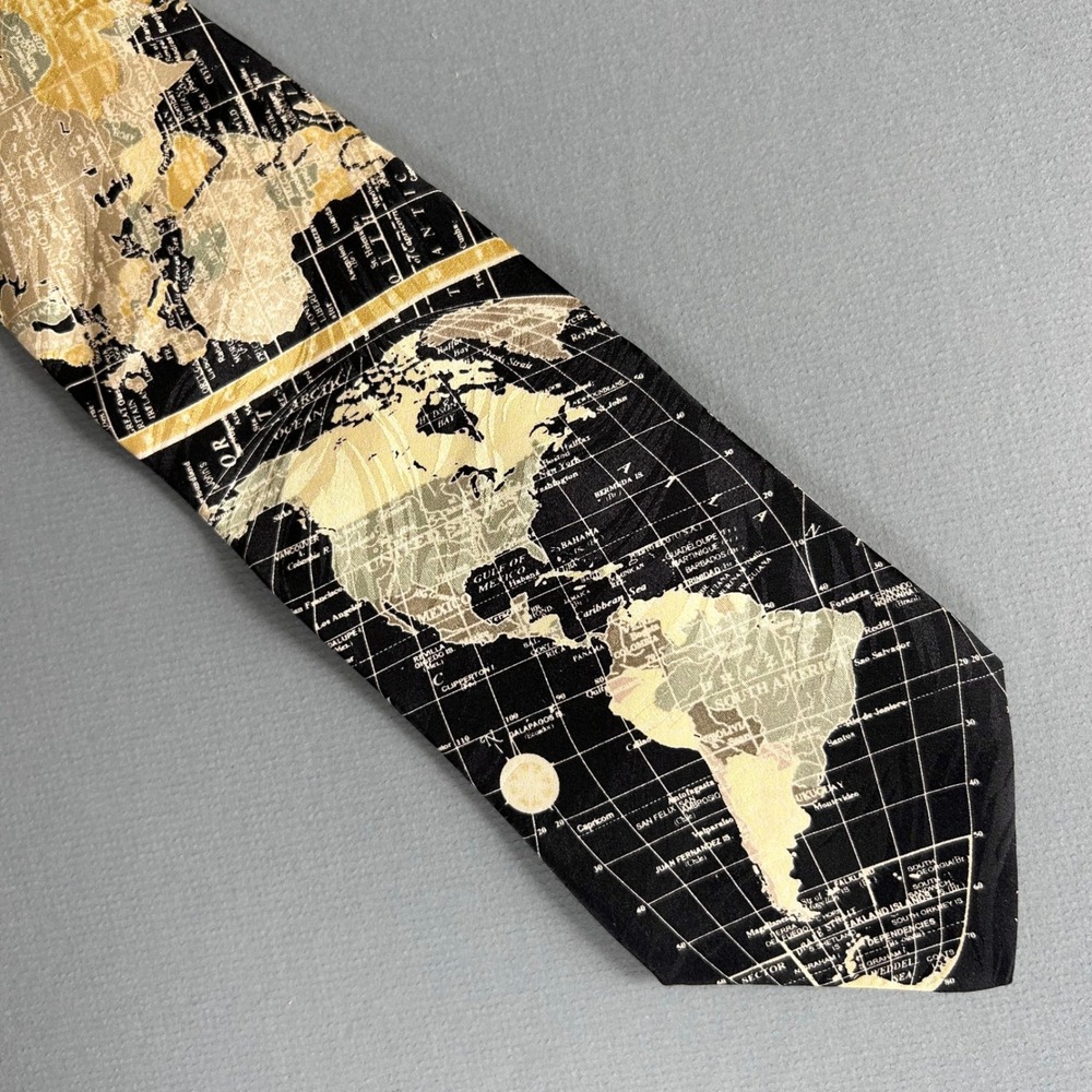VTG World Map Cartography Silk Men's Tie Museum Artifacts Handmade Academia